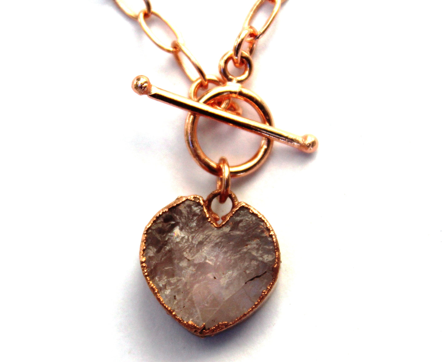 Large Rose Quartz Heart on Toggle Clasp Chain