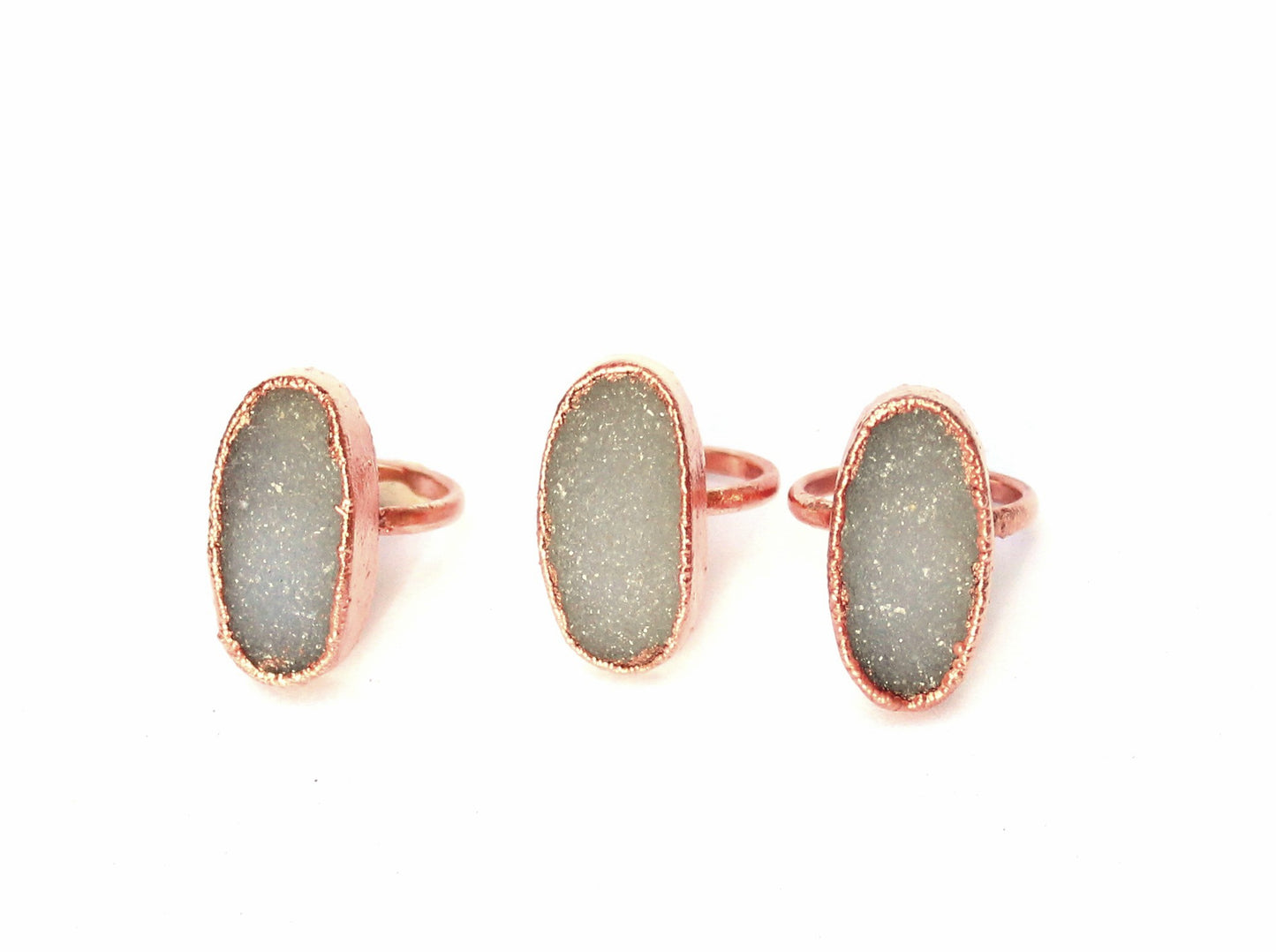 X-Large Oval Druzy Solitaire Ring (Vertical)