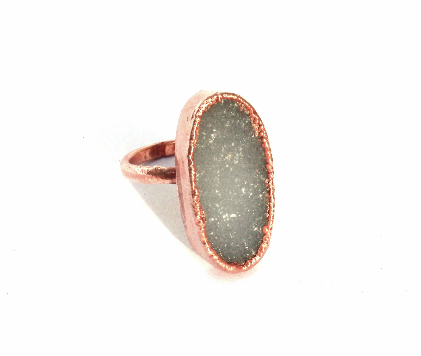 X-Large Oval Druzy Solitaire Ring (Vertical)