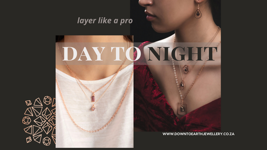 Image shows day layered look and night layered look for gemstone and copper jewellery necklaces