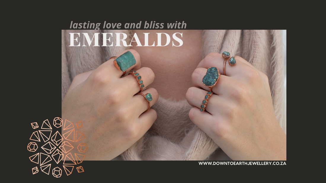 hands wearing emerald rings, Xlarge emerald copper gemstone rings