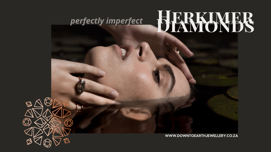 girl in the water wearing an Xlarge horizontal herkimer diamond gemstone copper ring.