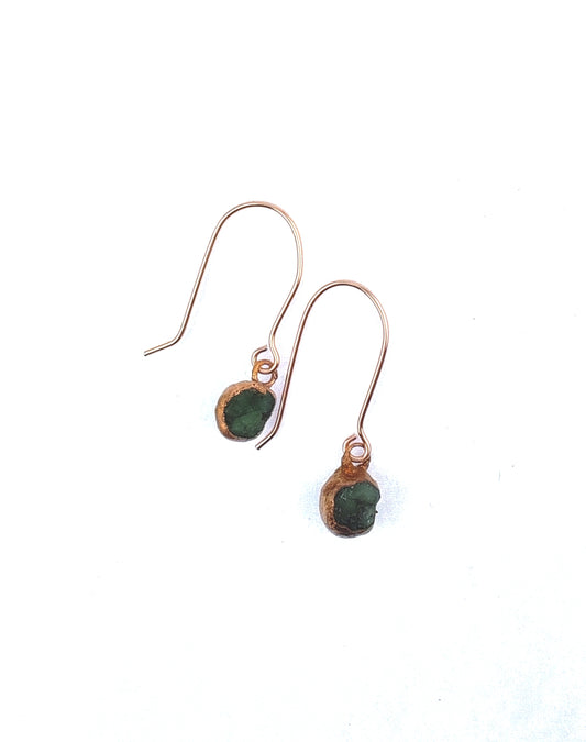 Small Emerald Short Dangly Earrings (May Birthstone)