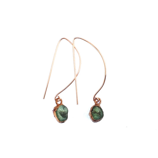 Small Emerald Long Dangly Earrings (May Birthstone)