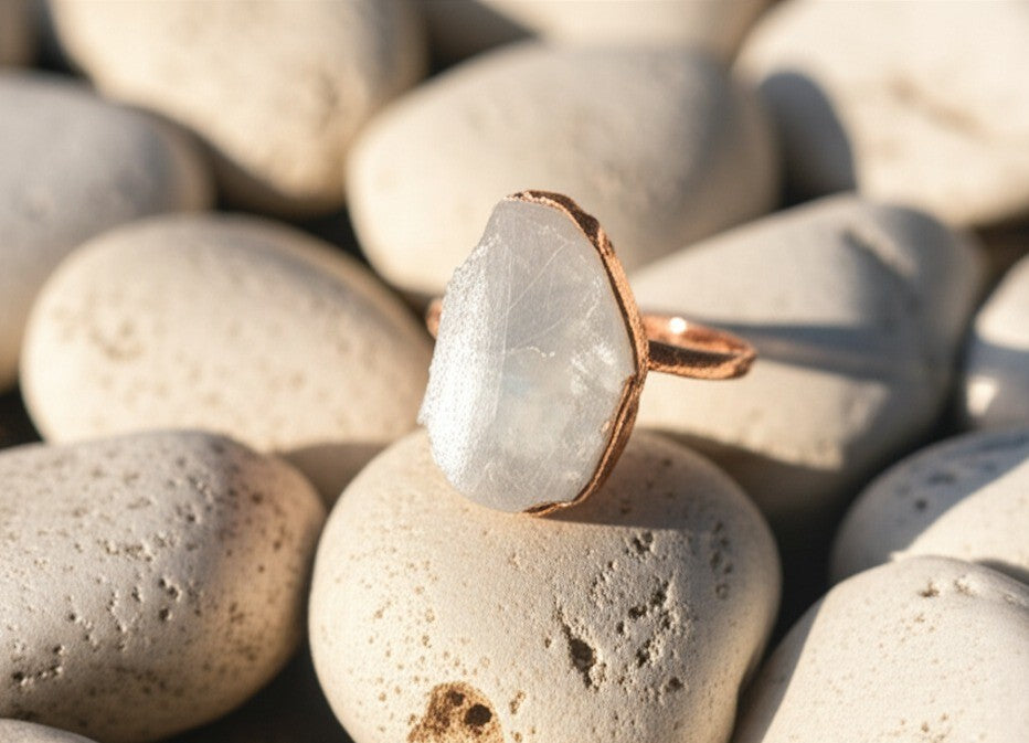 X Large Moonstone Solitaire Ring, Vertical