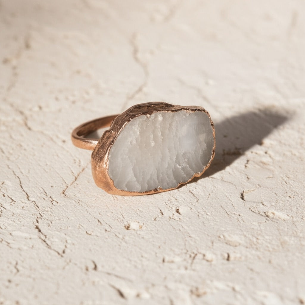 X Large Moonstone Solitaire Ring, Horizontal (March Birthstone)