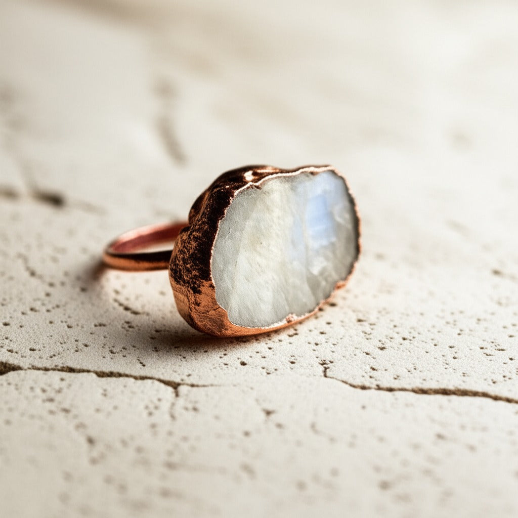 X Large Moonstone Solitaire Ring, Horizontal (March Birthstone)