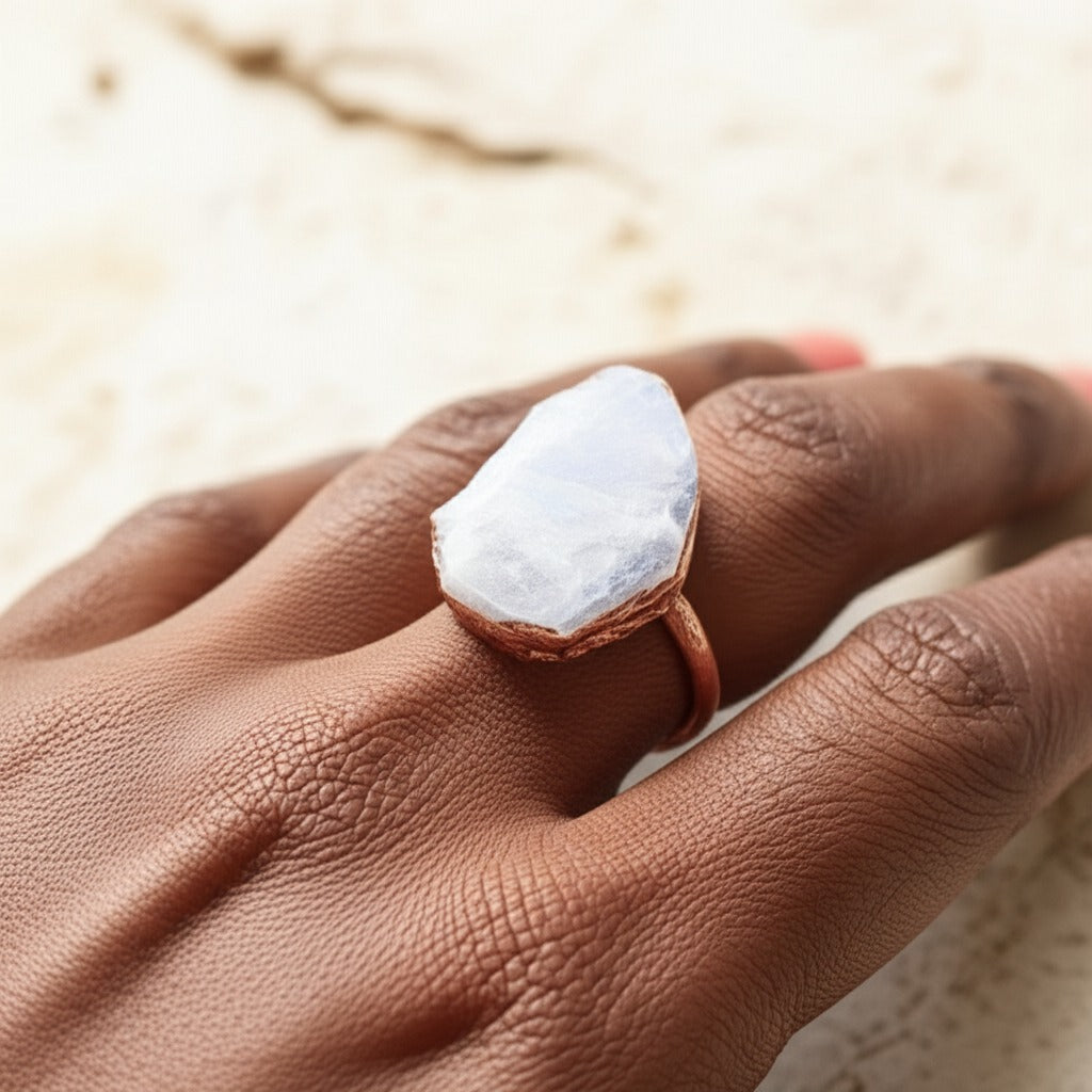 X Large Moonstone Solitaire Ring, Vertical