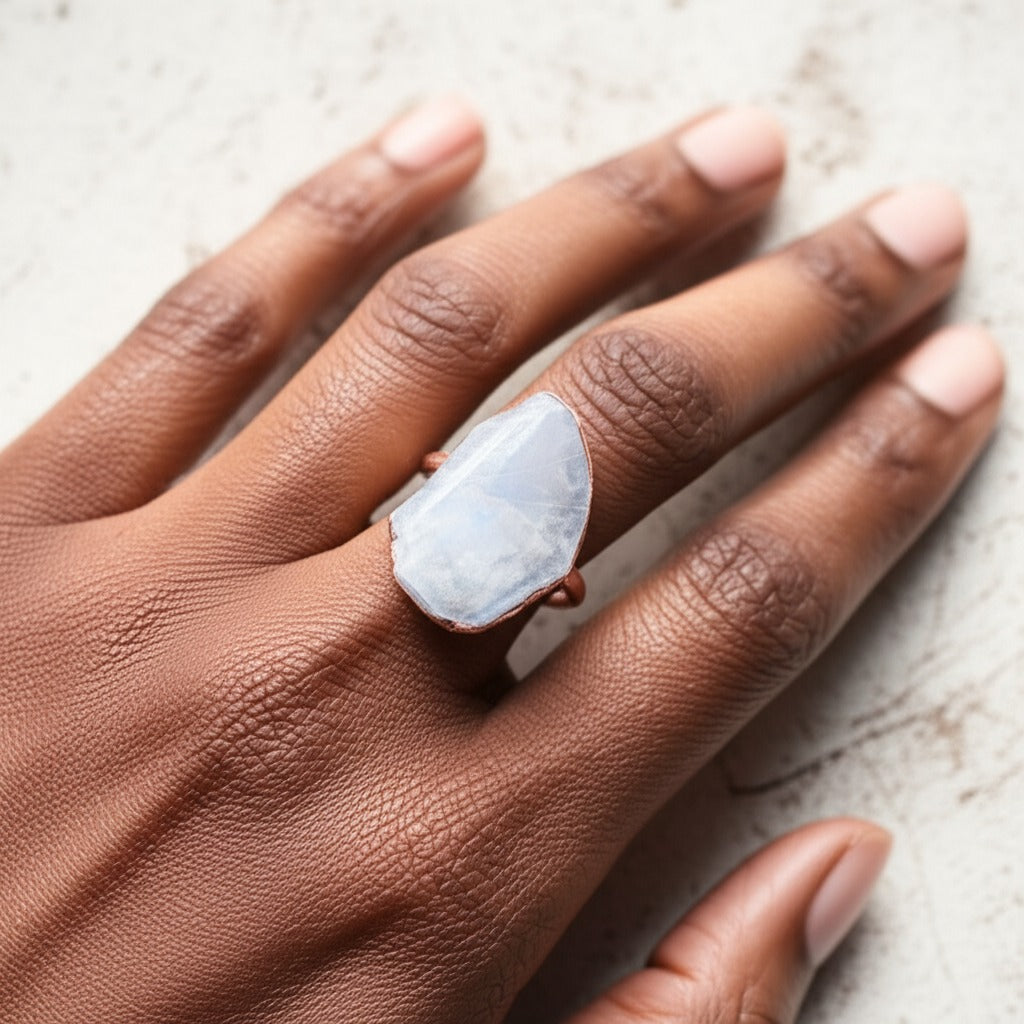 X Large Moonstone Solitaire Ring, Vertical