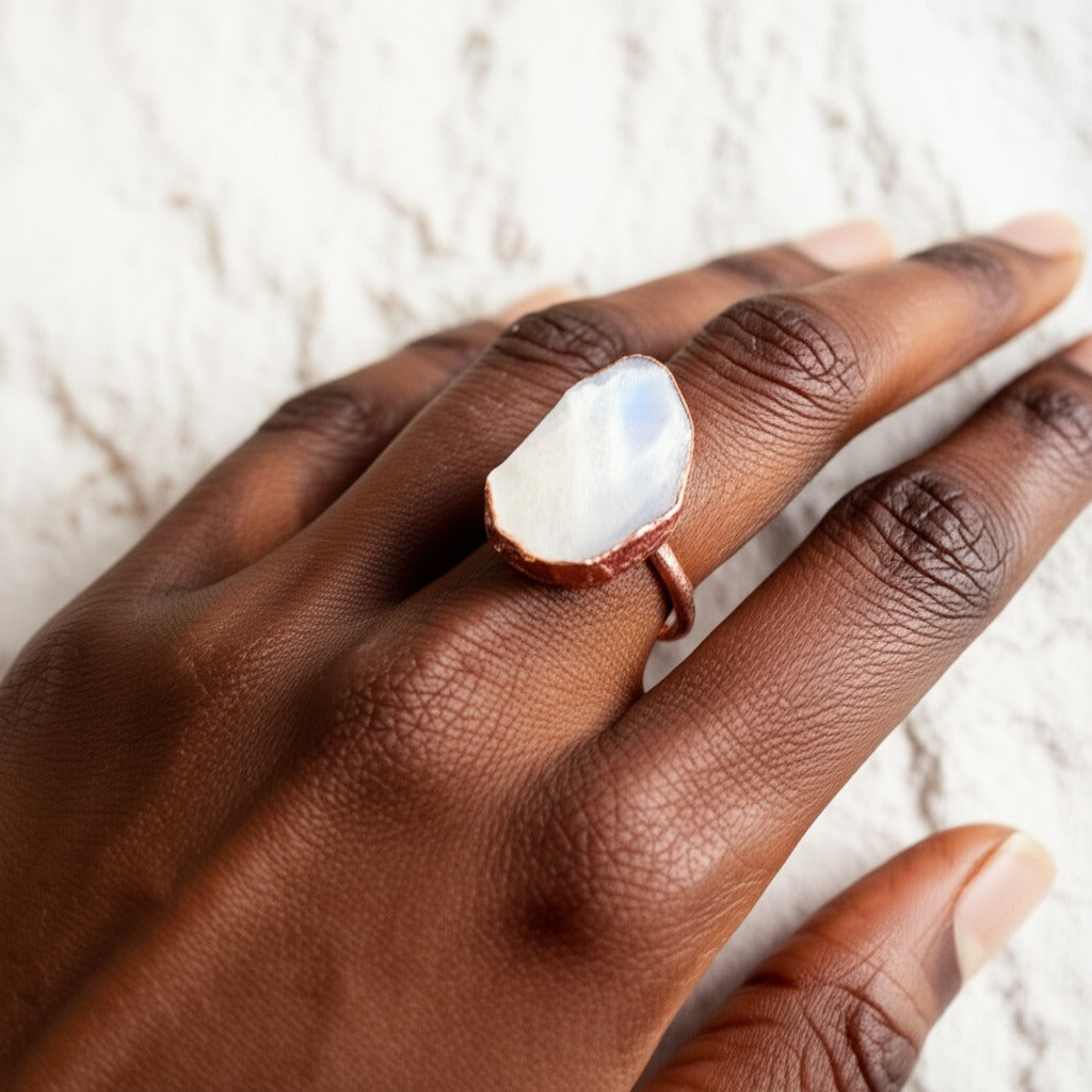 X Large Moonstone Solitaire Ring, Vertical