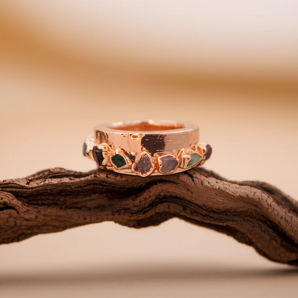 Chosen Stones Flat Hammered Ring