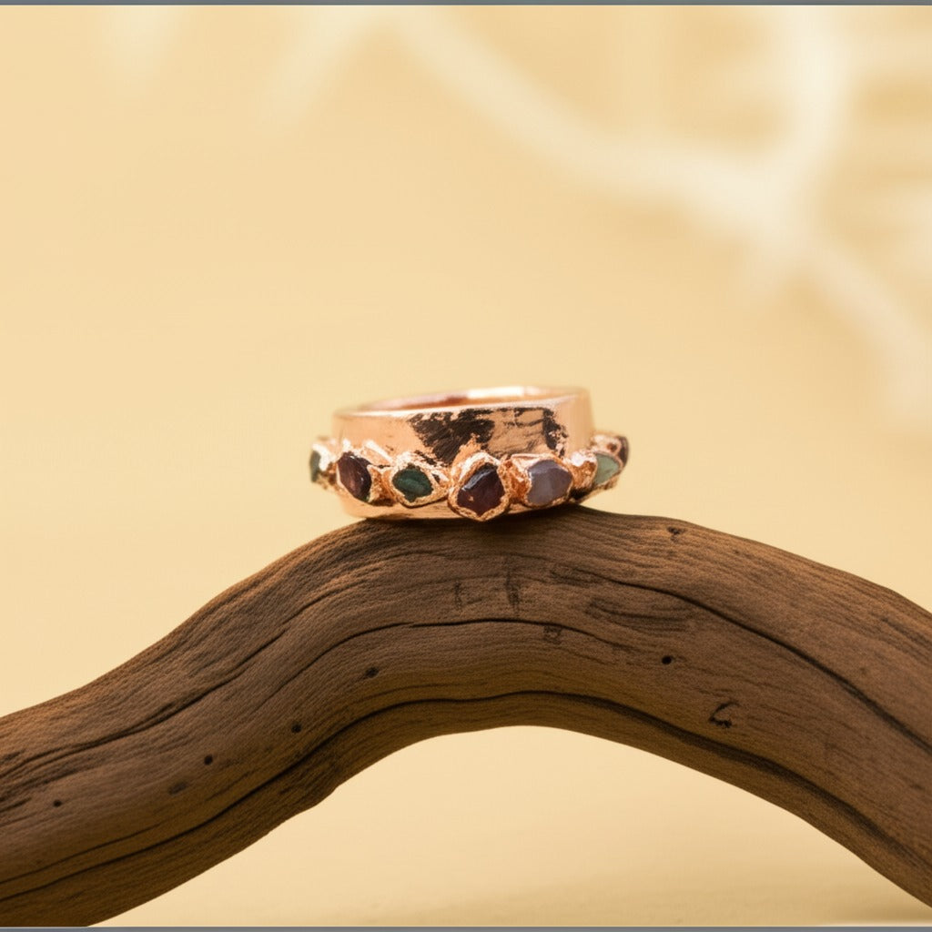 Chosen Stones Flat Hammered Ring
