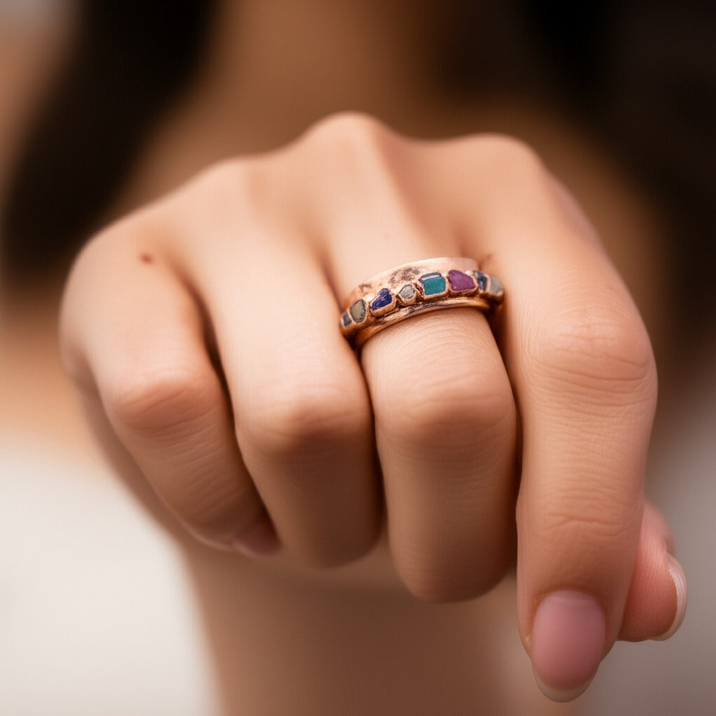 Chosen Stones Flat Hammered Ring