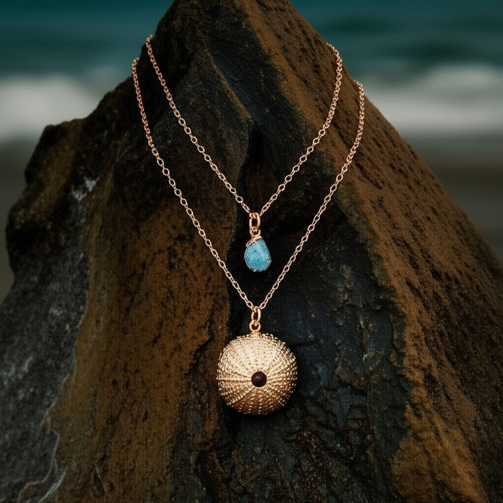 Urchin and Aquamarine Necklace Combo