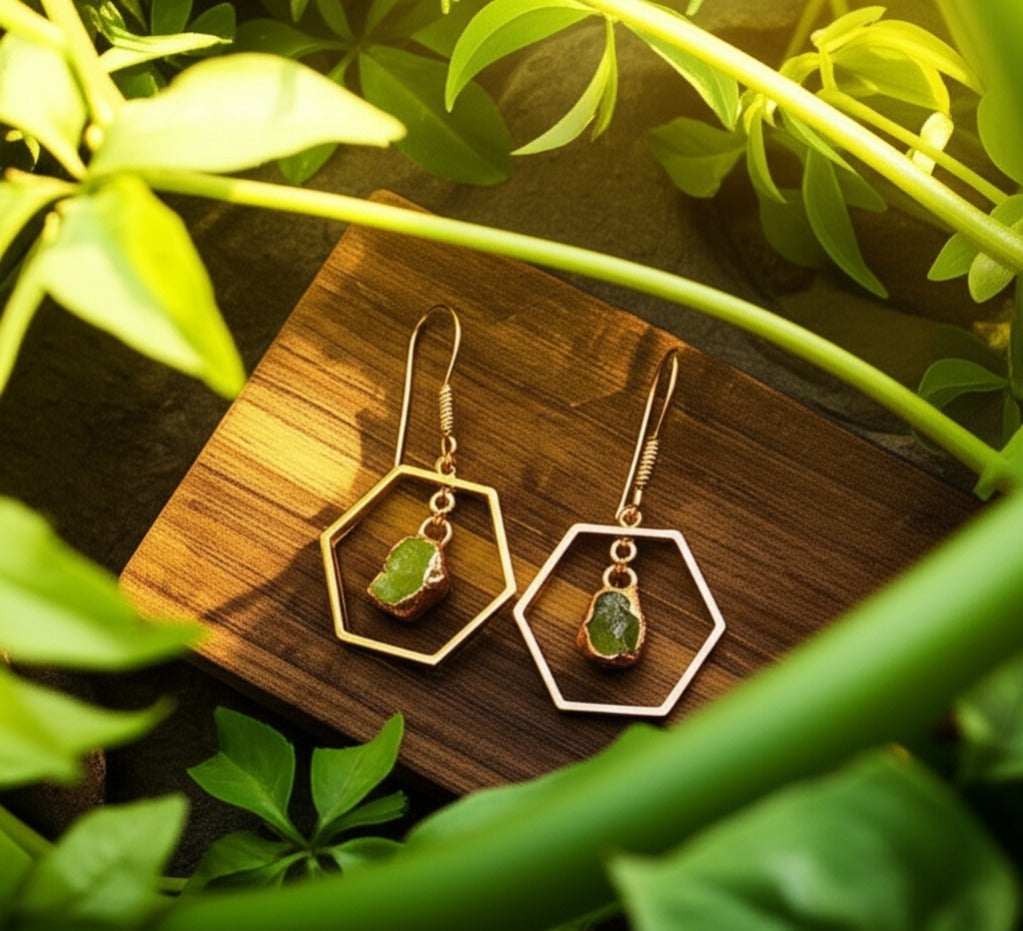 Peridot Hexagon Gemstone Earrings