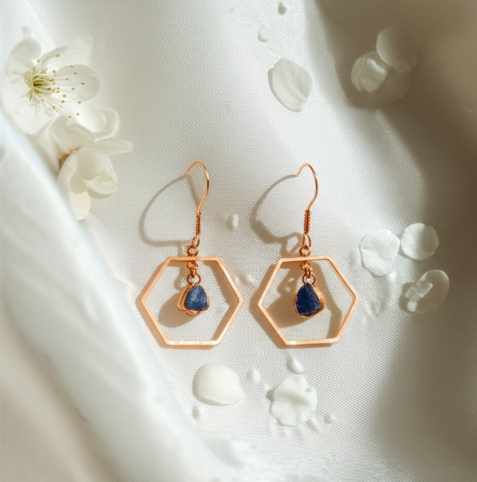 Sapphire Hexagon Gemstone Earrings