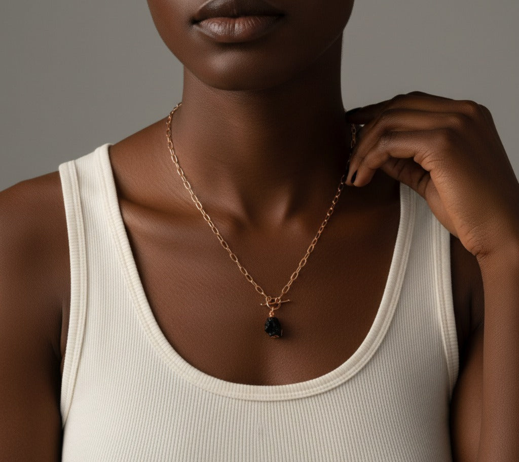 Large Black Tourmaline Toggle Clasp Necklace