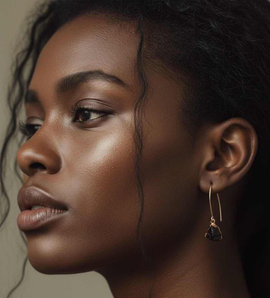 Large Black Tourmaline Long Dangly Earrings