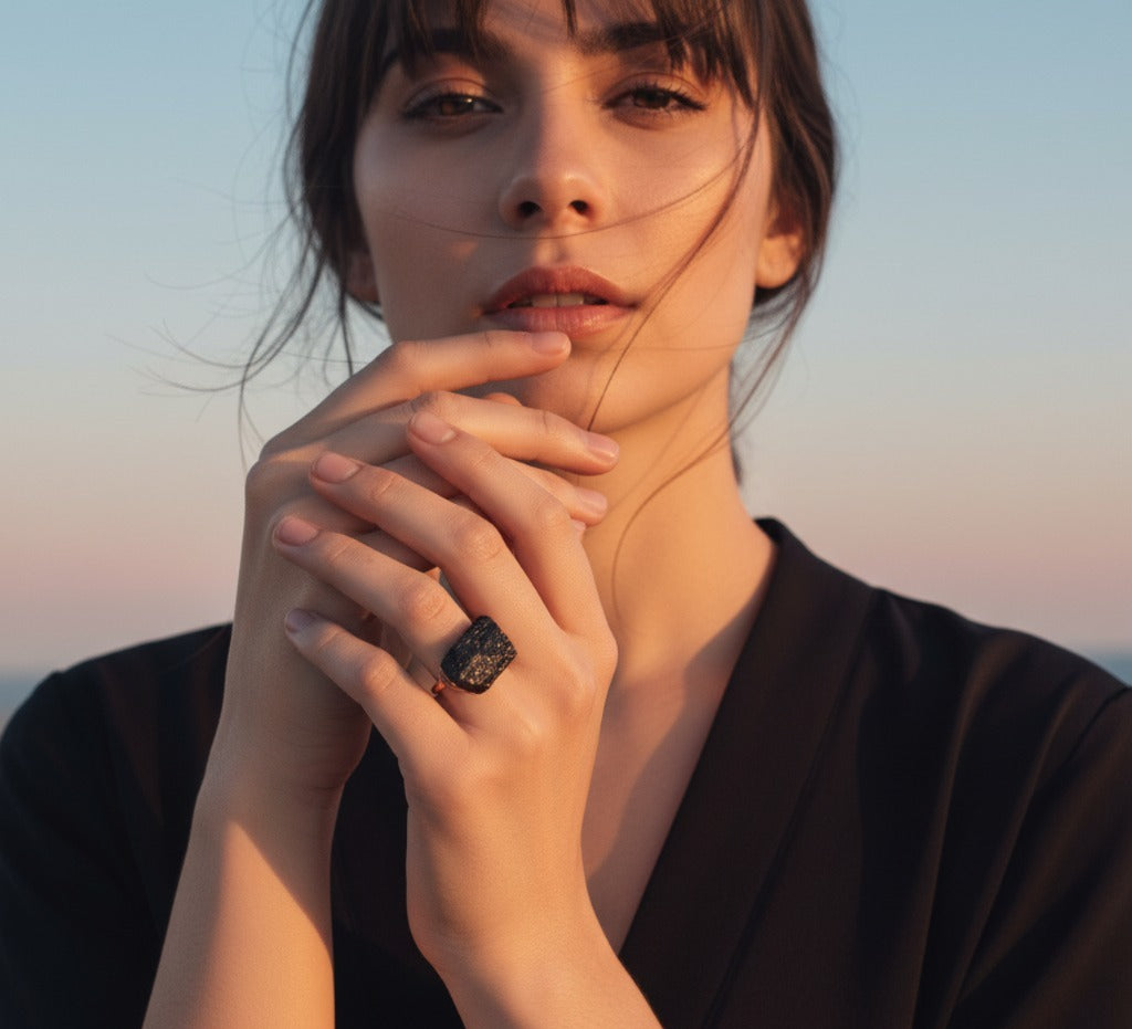 X Large Black Tourmaline Ring, Horizontal