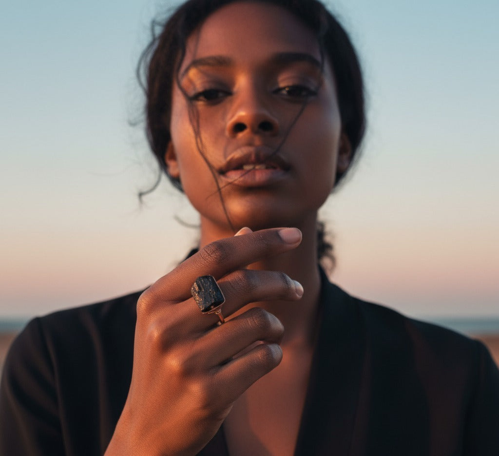 X Large Black Tourmaline Ring, Horizontal