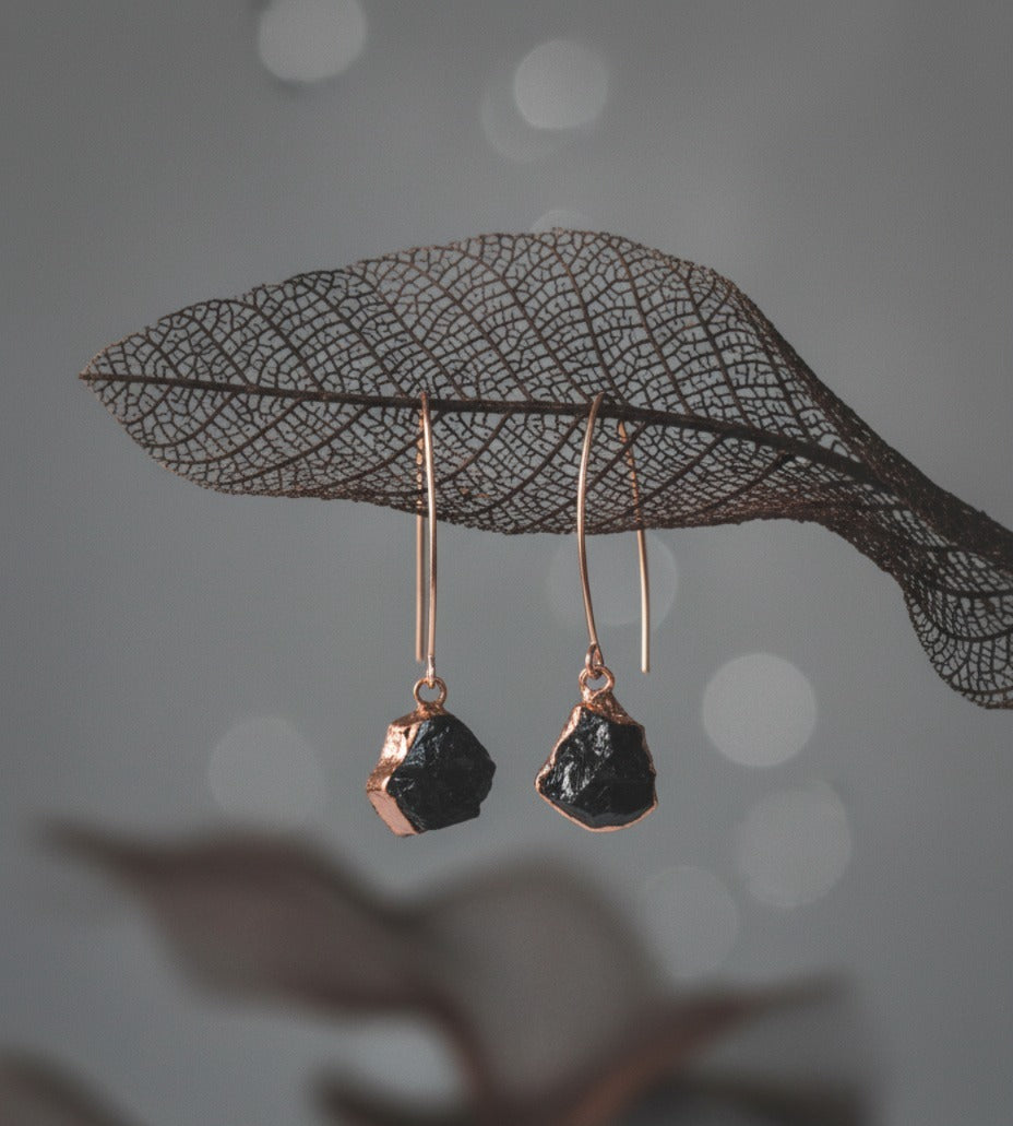 Large Black Tourmaline Long Dangly Earrings