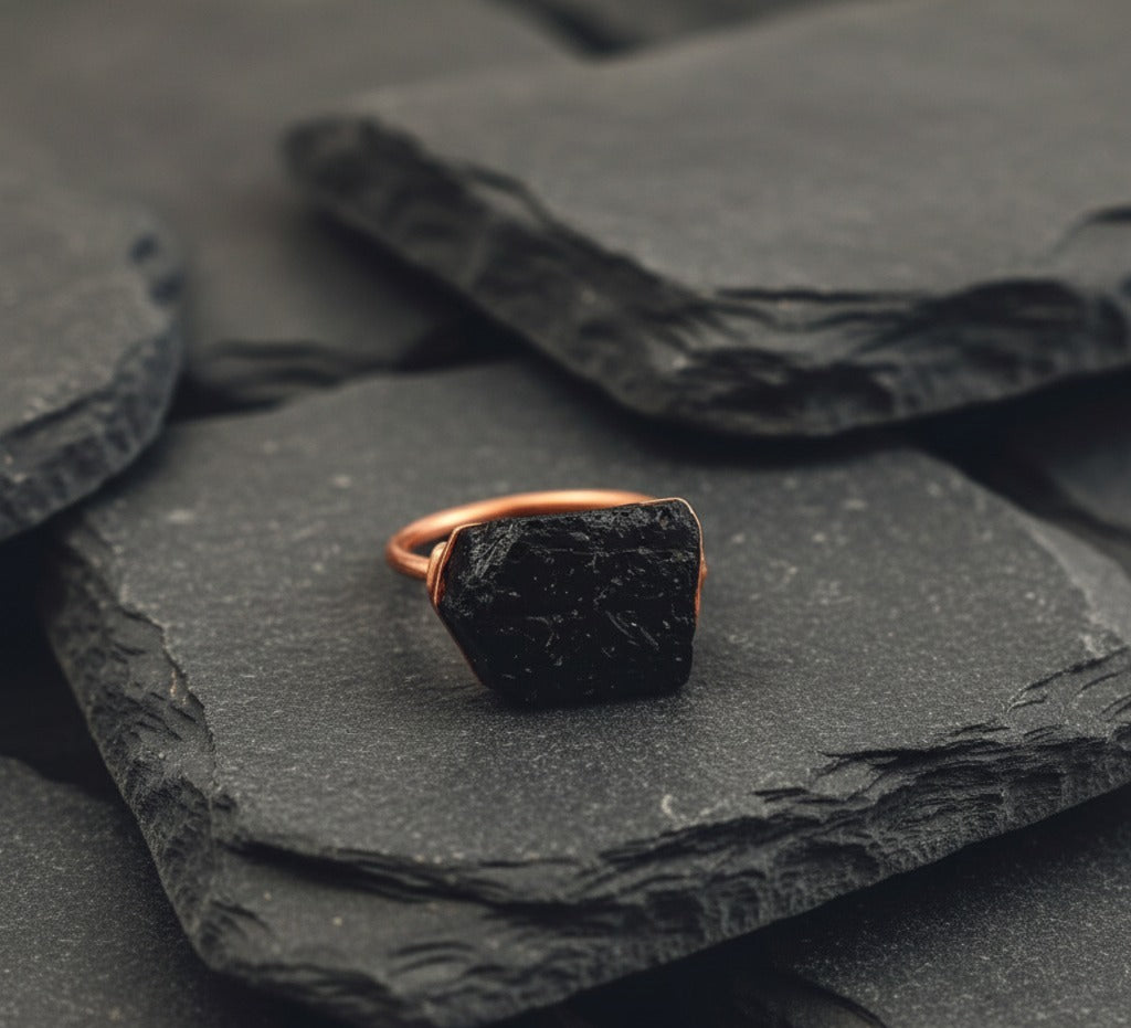X Large Black Tourmaline Ring, Horizontal