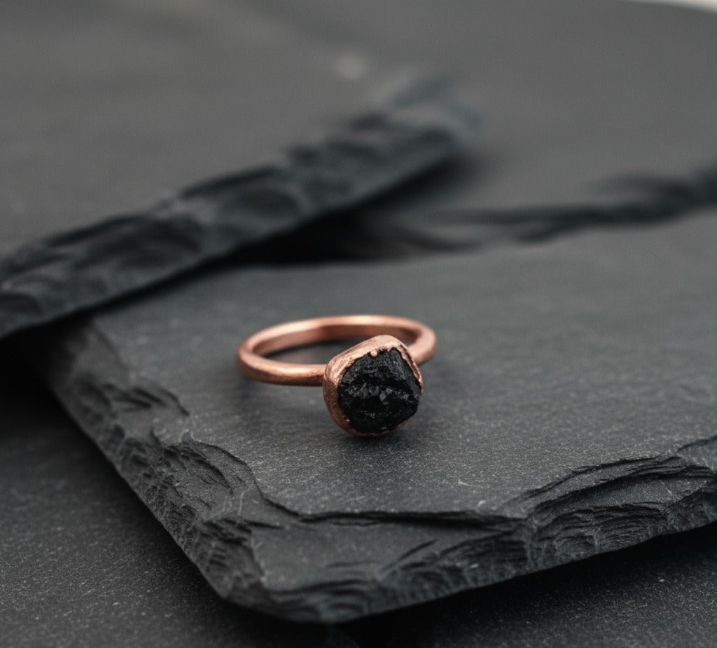 Small Black Tourmaline Solitaire Ring