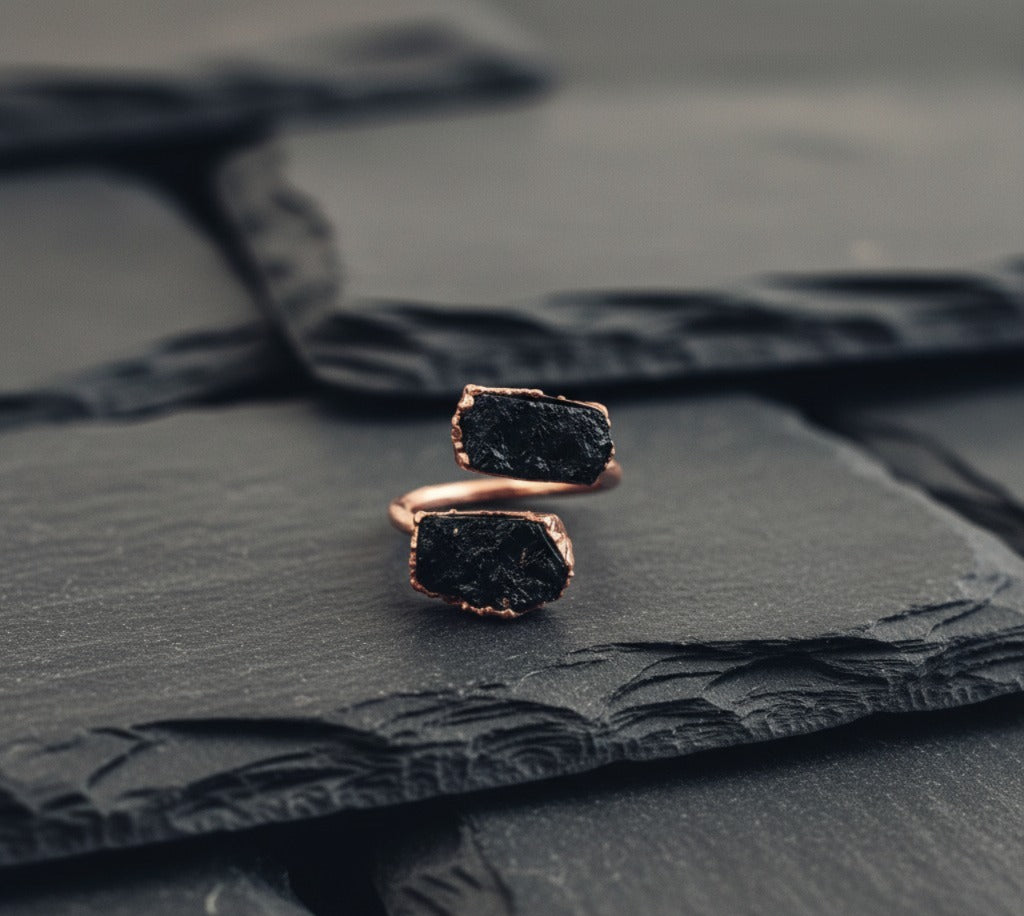 Large Open Black Tourmaline Ring