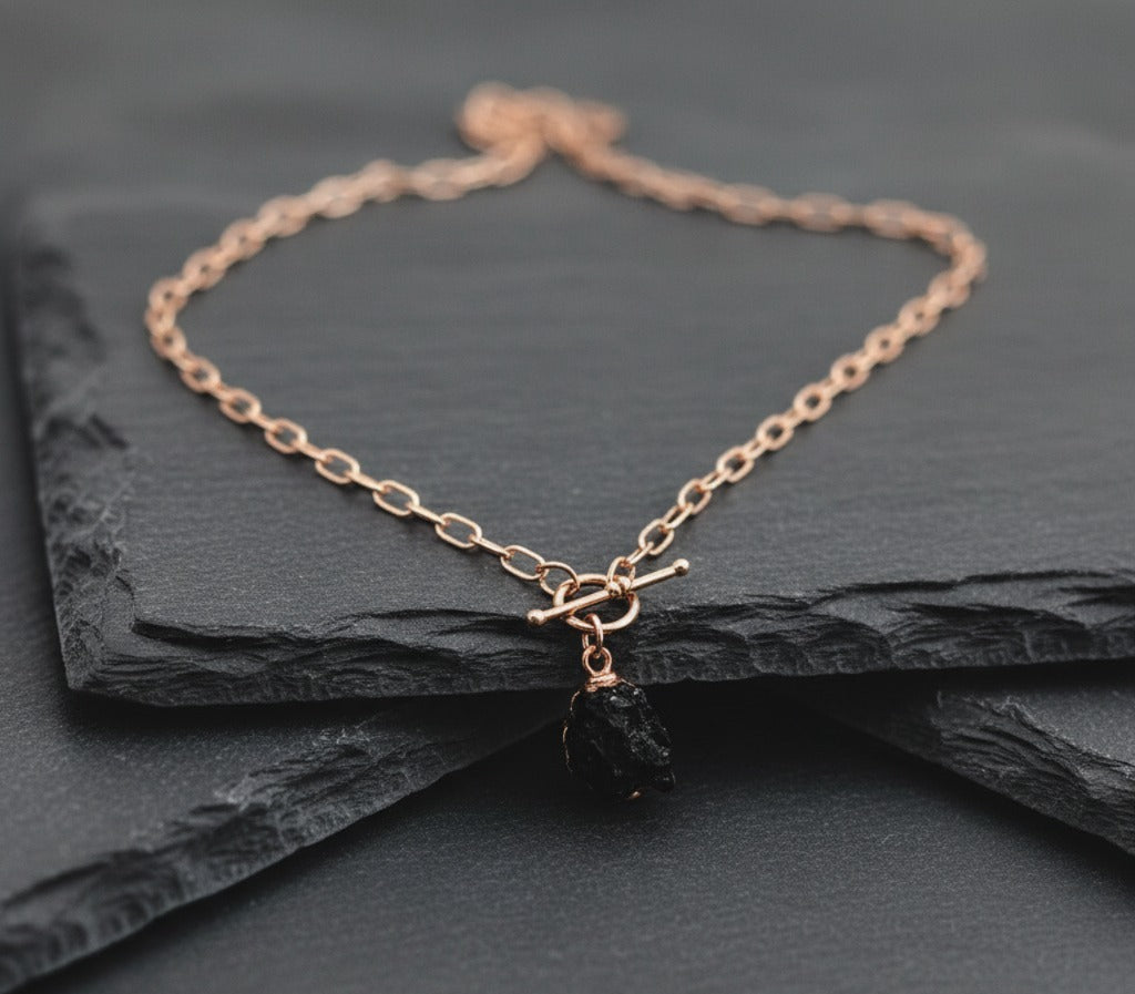Large Black Tourmaline Toggle Clasp Necklace