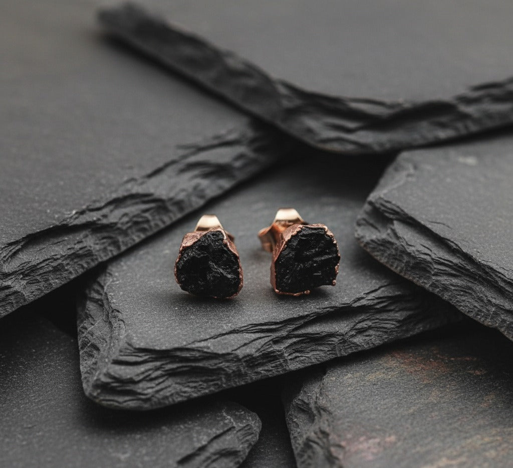 Large Black Tourmaline Studs