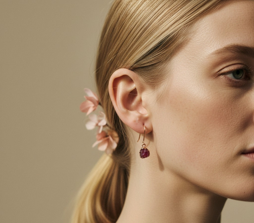 Small Pink Tourmaline Short Dangly Earrings