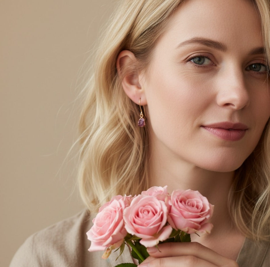 Small Pink Tourmaline Short Dangly Earrings