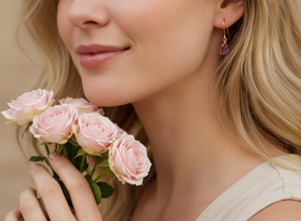 Small Pink Tourmaline Short Dangly Earrings