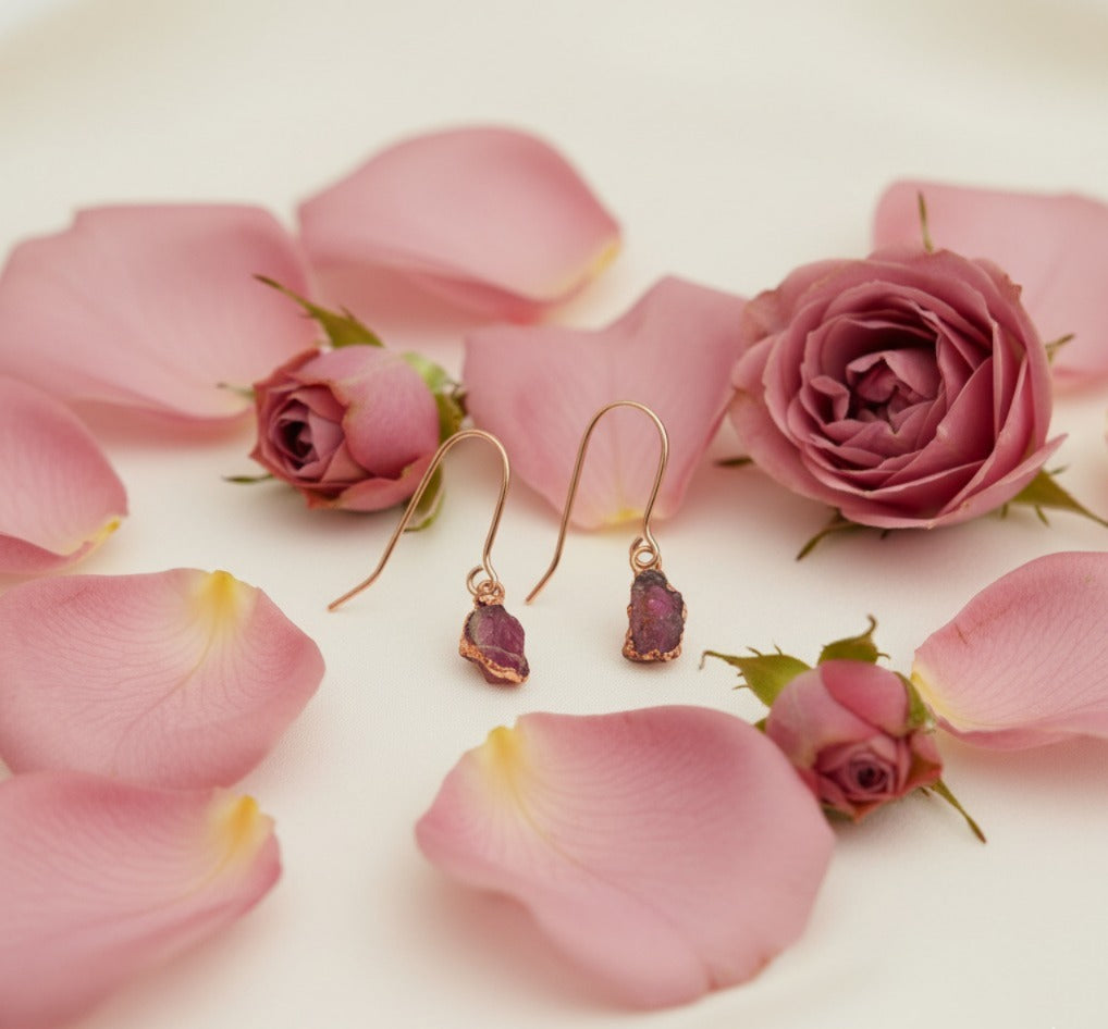 Large Pink Tourmaline Short Dangly Earrings