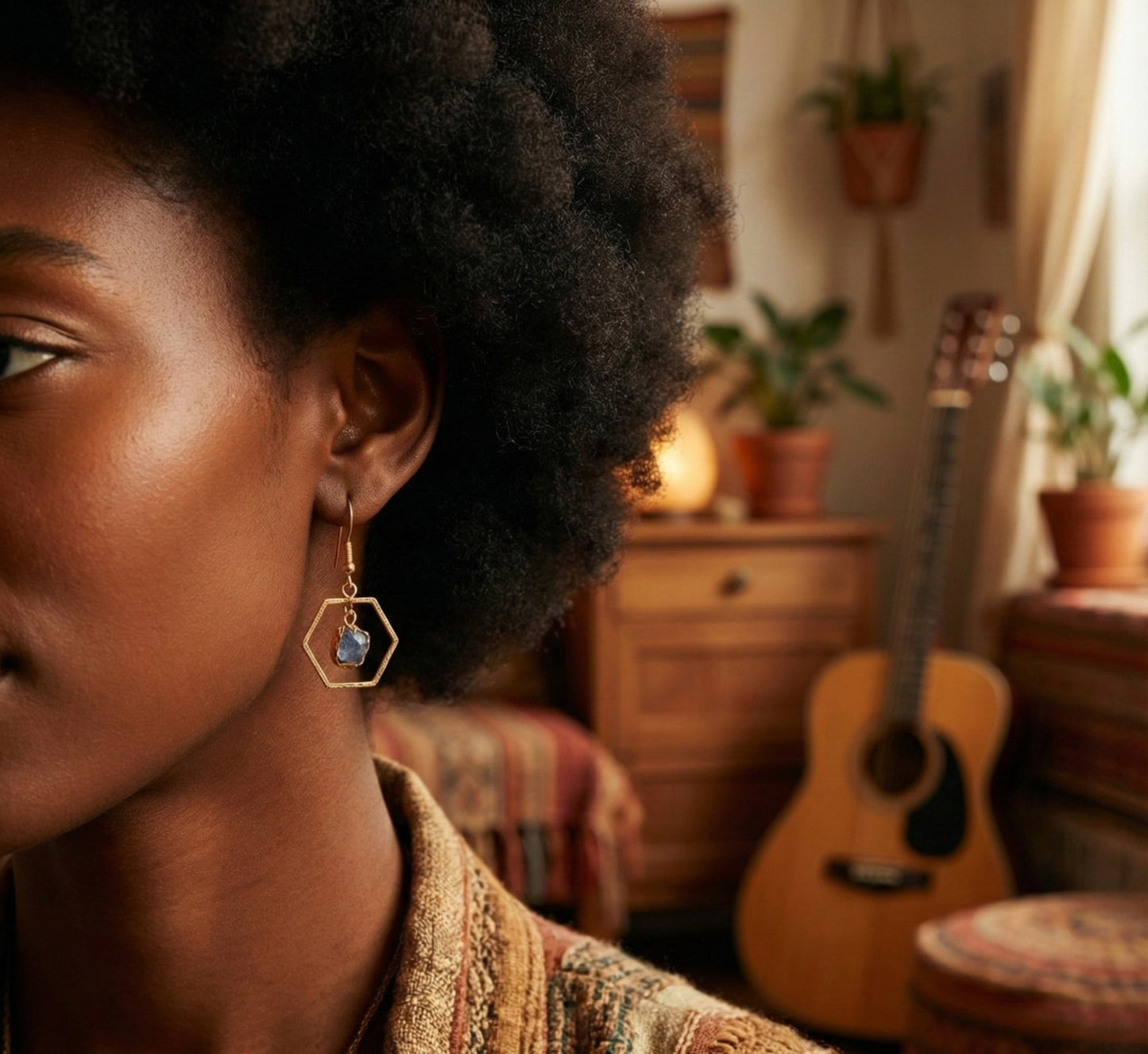 Tanzanite Hexagon Earrings