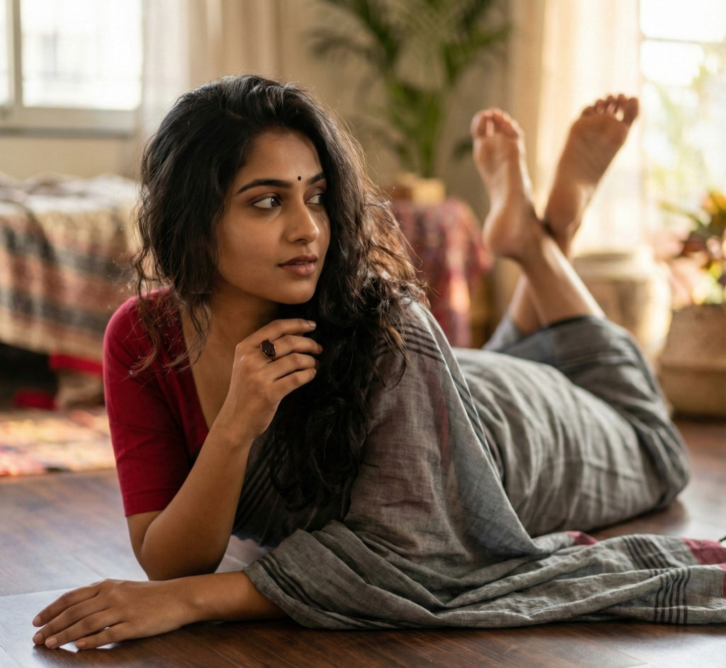 X Large Red Garnet Ring, Horizontal