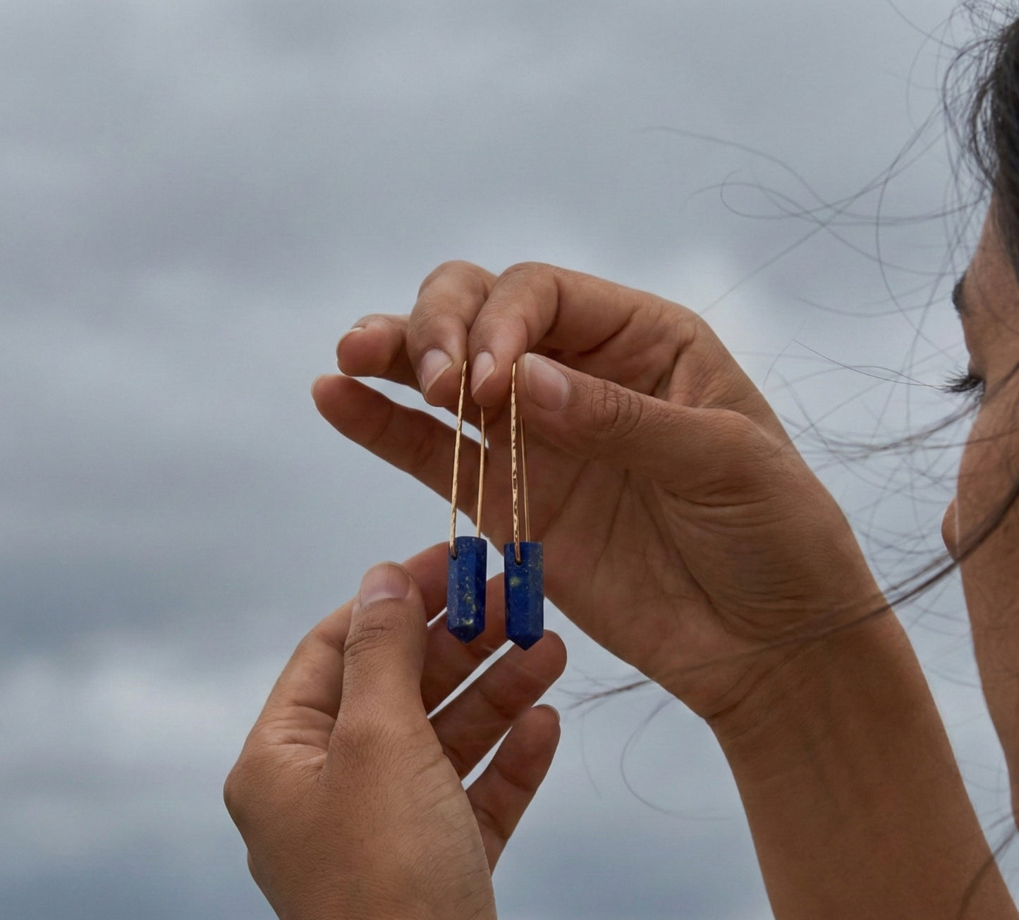 Medium Hook Gemstone Point Earrings