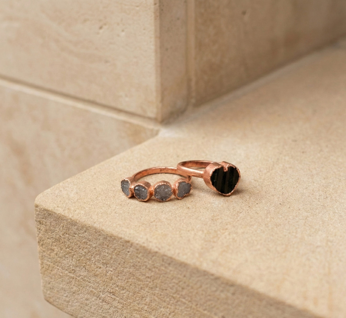 Small Heart Ring and Druzy Eternity Ring Combo