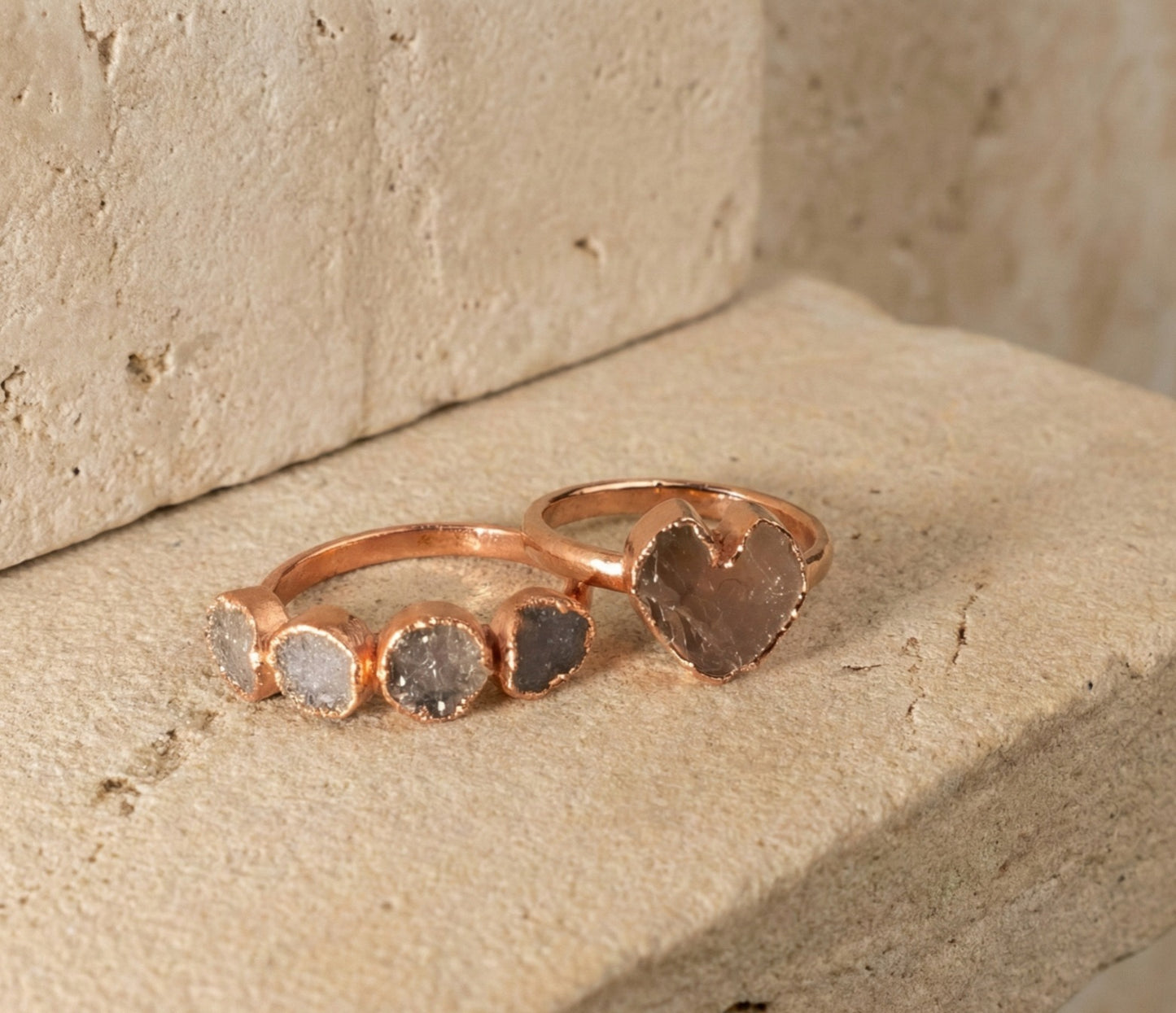 Small Heart Ring and Druzy Eternity Ring Combo