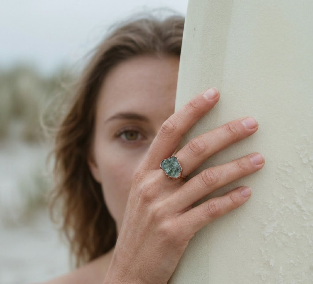 X Large Aquamarine Solitaire Ring, Horizontal