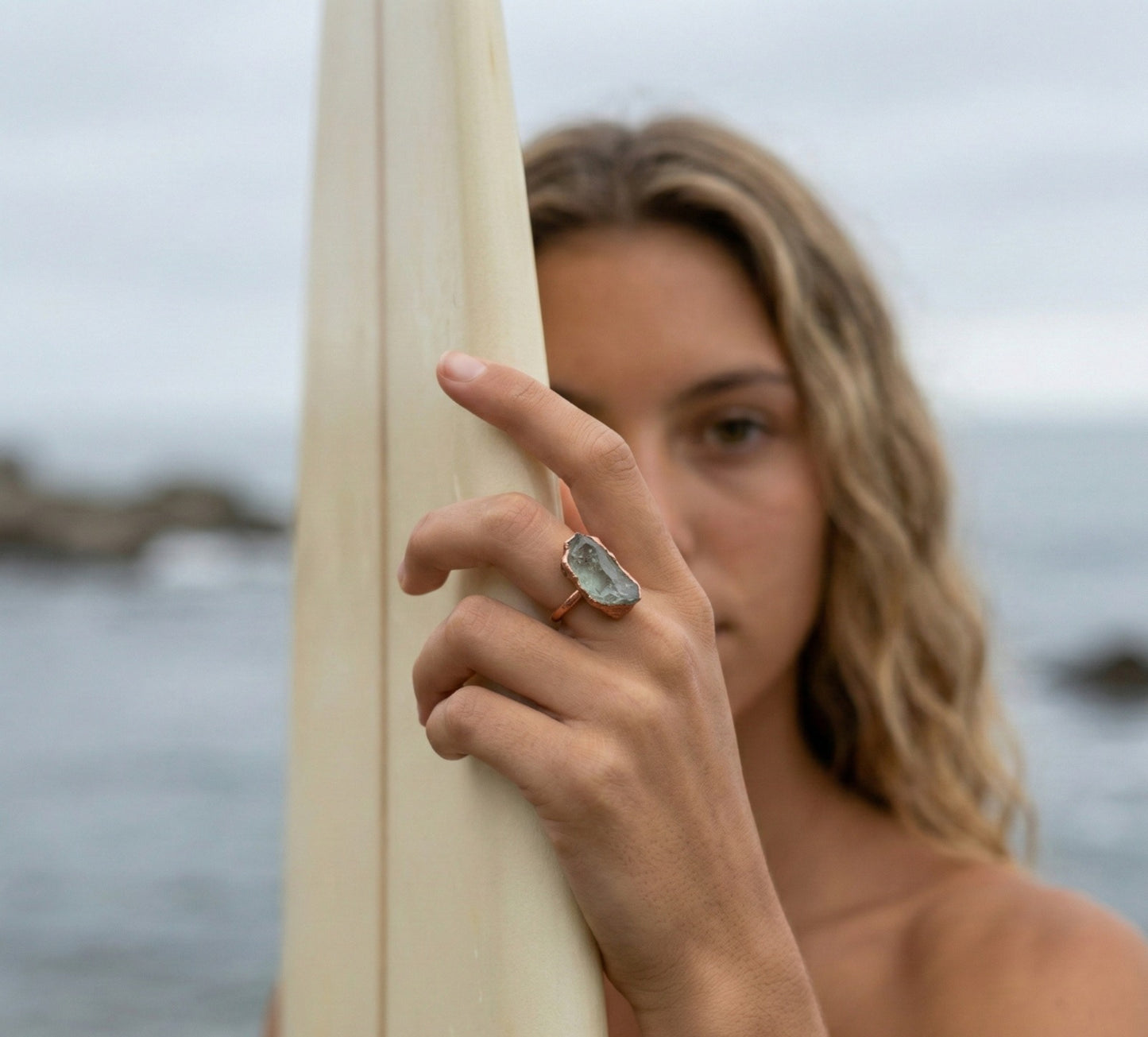 X Large Aquamarine Solitaire Ring, Vertical (March birthstone)