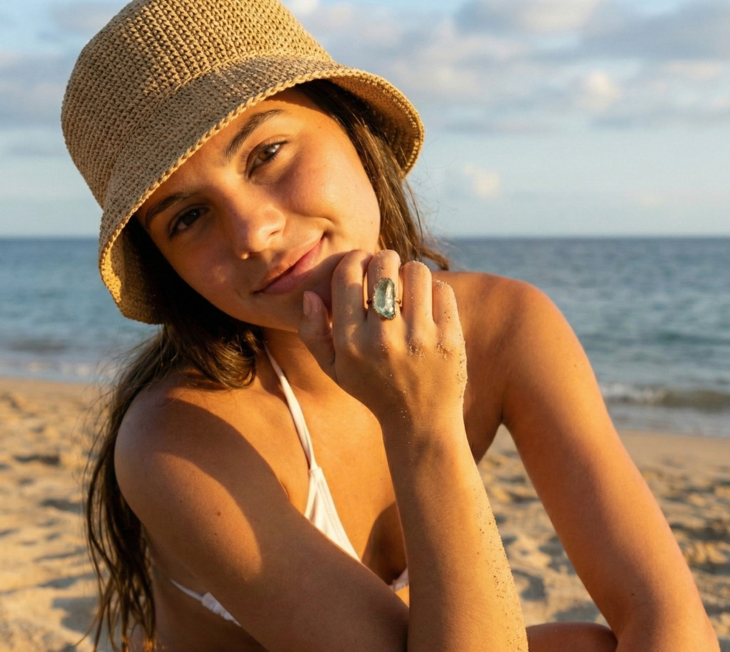 X Large Aquamarine Solitaire Ring, Vertical (March birthstone)