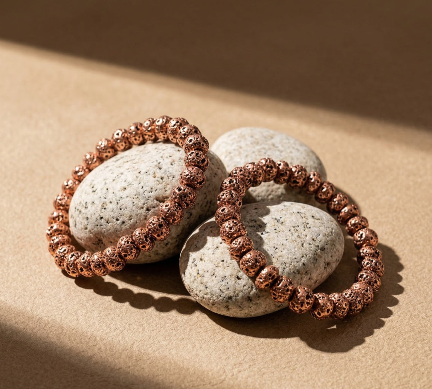 Copper Coated Large Nugget Lava Bead Bracelet