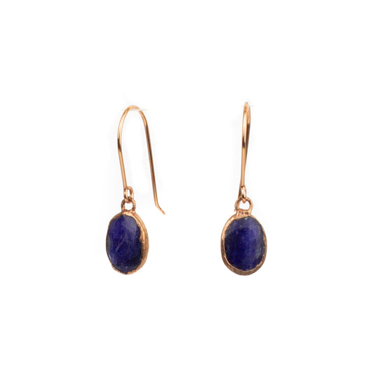 Sapphire Oval Short Dangly Earrings (September Birthstone)