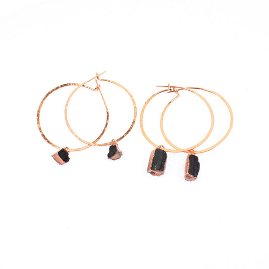 Large Black Tourmaline Hoops