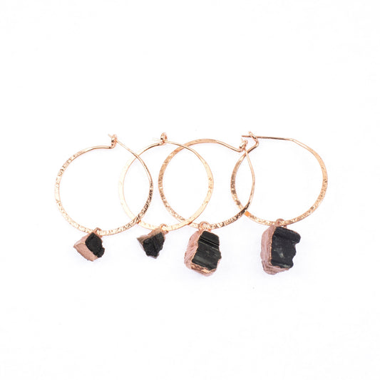 Medium Black Tourmaline Hoops