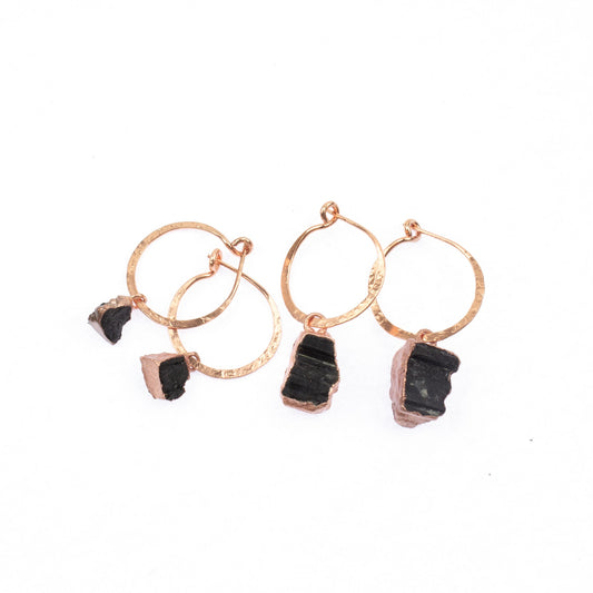 Small Black Tourmaline Hoops