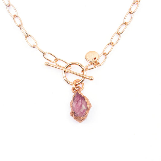 Large Pink Tourmaline Toggle Clasp Necklace (October Birthstone)