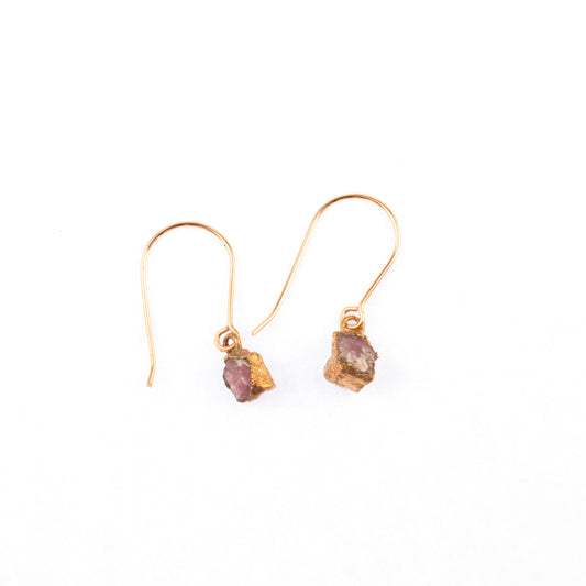 Small Pink Tourmaline Short Dangly Earrings (October Birthstone)