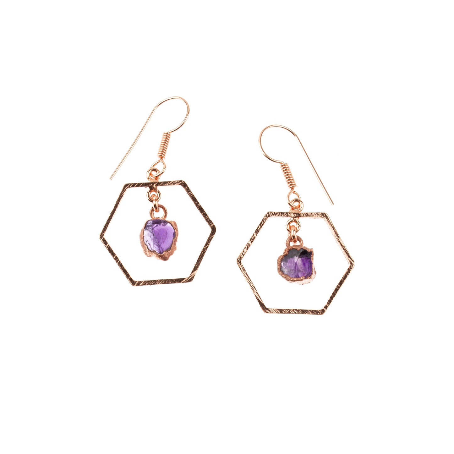 Amethyst Hexagon Earrings